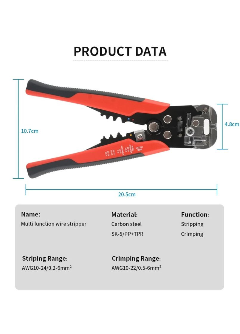 Инструмент для зачистки проводов и обжима кабеля 0,2-6 мм MT-103B Красный No Brand (302242481)