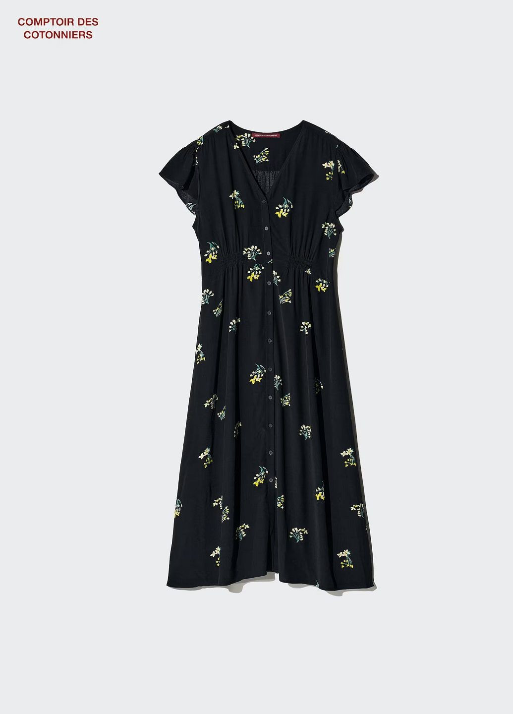 Бежевое платье Uniqlo с цветочным принтом