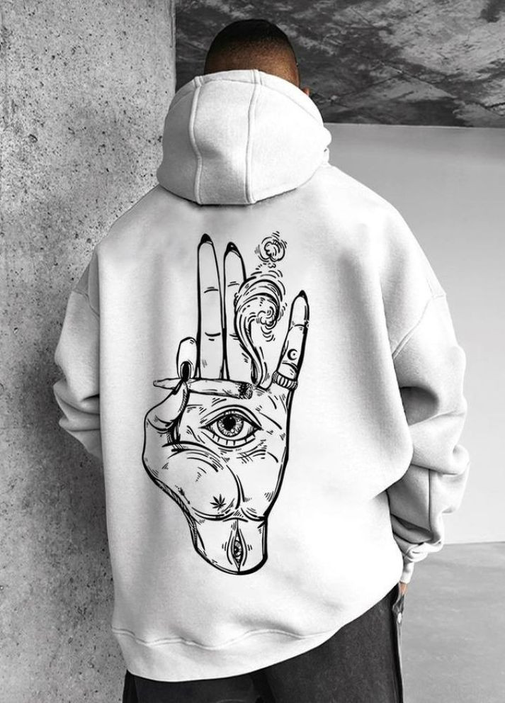 Біле чоловіче стильне оверсайз худі з трендовим дизайном No Brand (305845035)