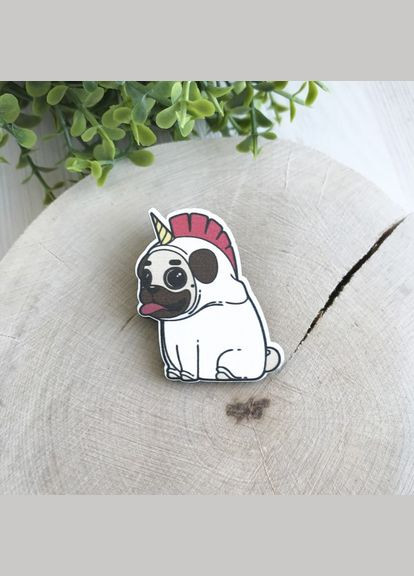 Значок з дерева "Мопс в костюмі єдинорога" Cozy-Up (276003831)