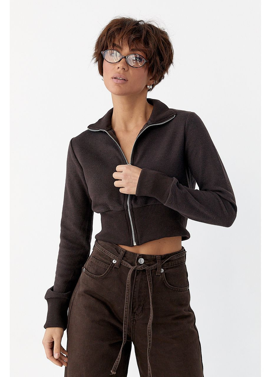 Короткий кардиган на блискавці з коміром-стійкою Lurex (369327179)