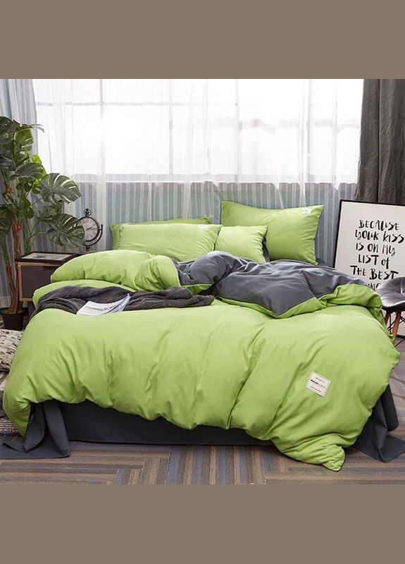 Постільна білизна ДУЕТ Фісташка/Антрацит Ранфорс Полуторна на резинці MERISET (278256036)