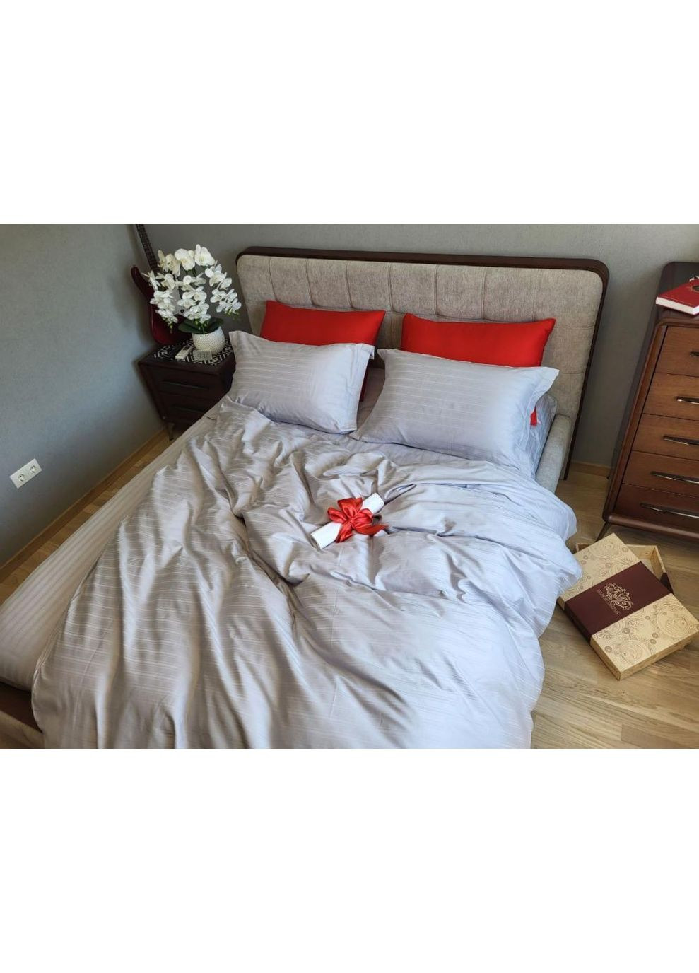 Постільна білизна Мульти страйп сатин сірий, PREMIUM Двухспальний розмір, наволочки 70/70 No Brand (363192511)