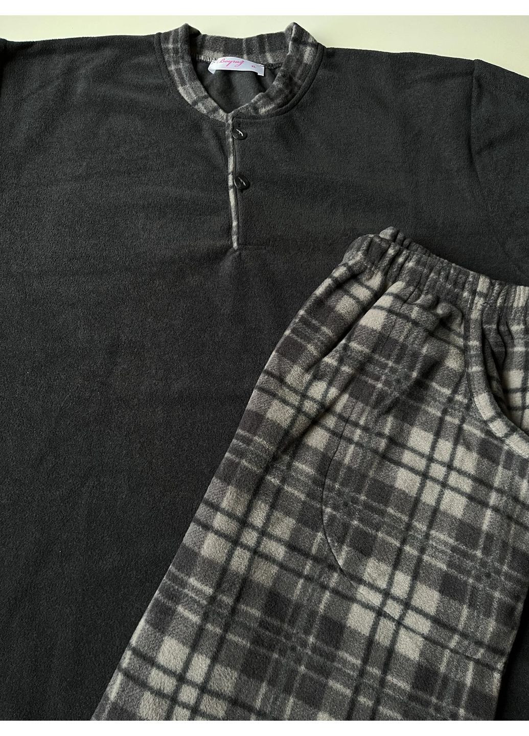 Мужская теплая пижама из флиса полар в клетку графит-греб BOYRAZ (370769262)