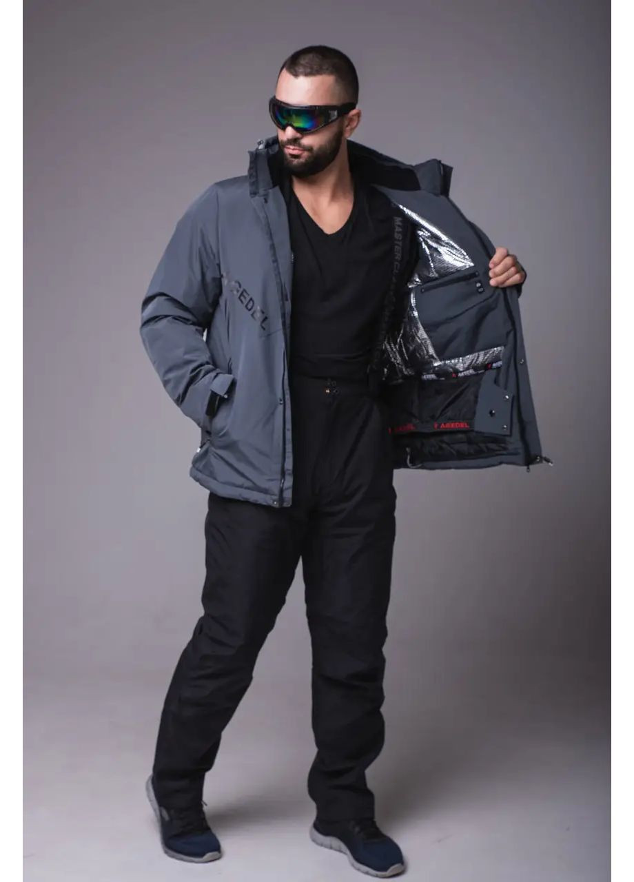 Сіра зимня чоловіча термокуртка гірськолижна повсякденна сноубордична Aolugang куртка лижна