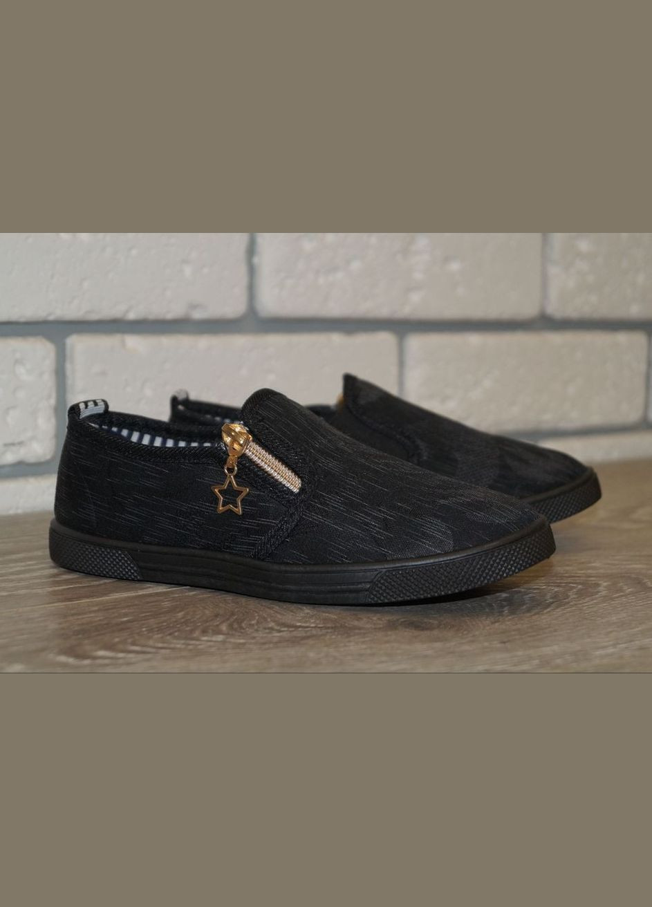 Черные слипоны для девочки черные Blue Rama с молнией