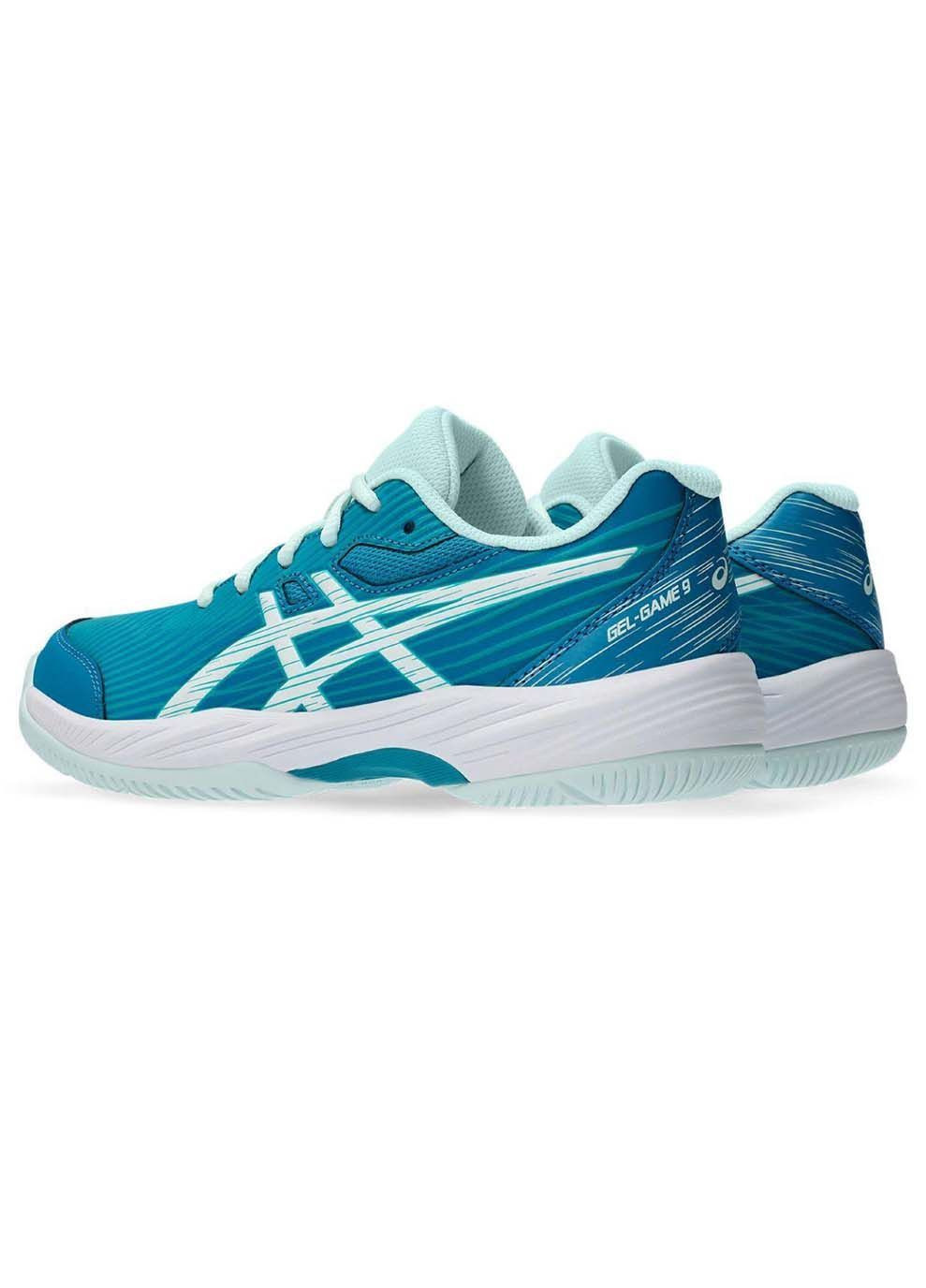 Бірюзові осінні дитячі тенісни кросівки gel-game 9 бірюзовий Asics