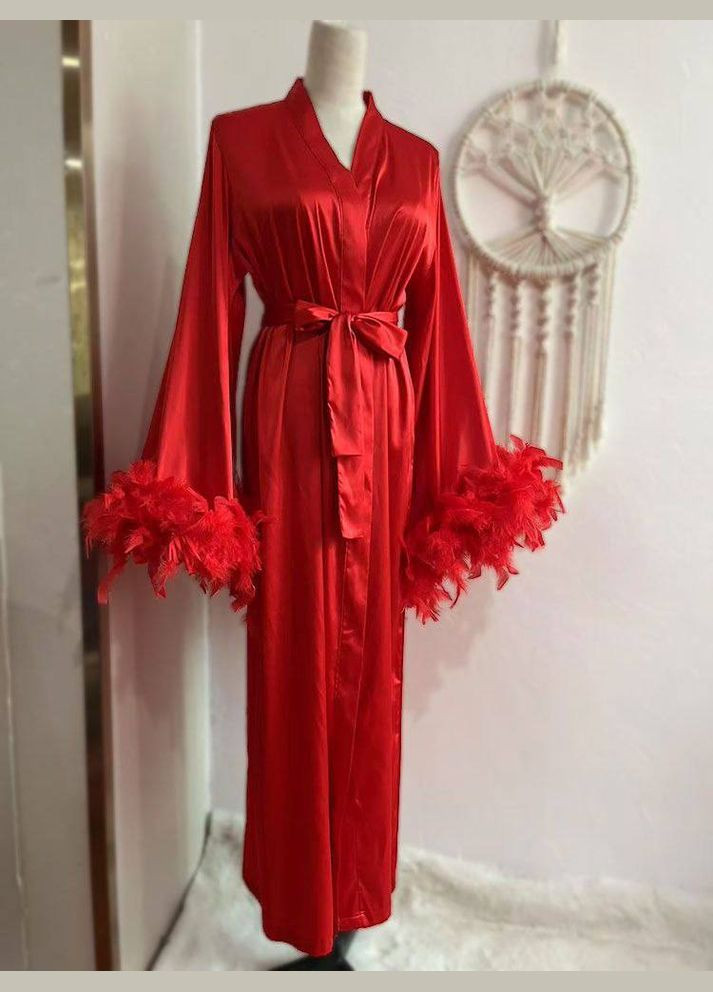 Жіночий атласний халат Казкова довгий з пірʼям і обʼємними рукавами No Brand Халат (333712709)