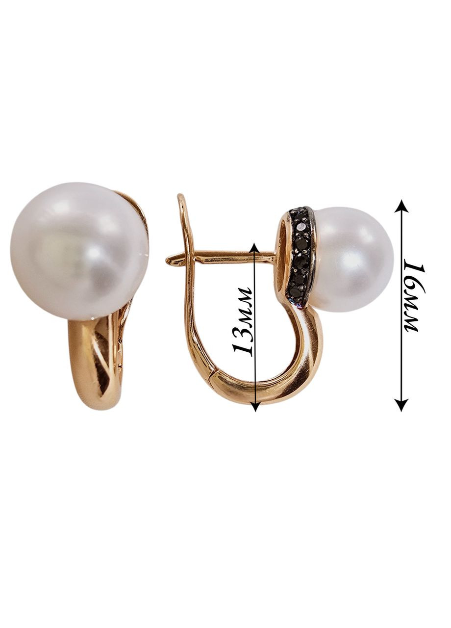 Золоті сережки з перлами та чорними фіанітами, червоне золото 585 проби 2191010101-1с SOVA jewelry house (355795750)