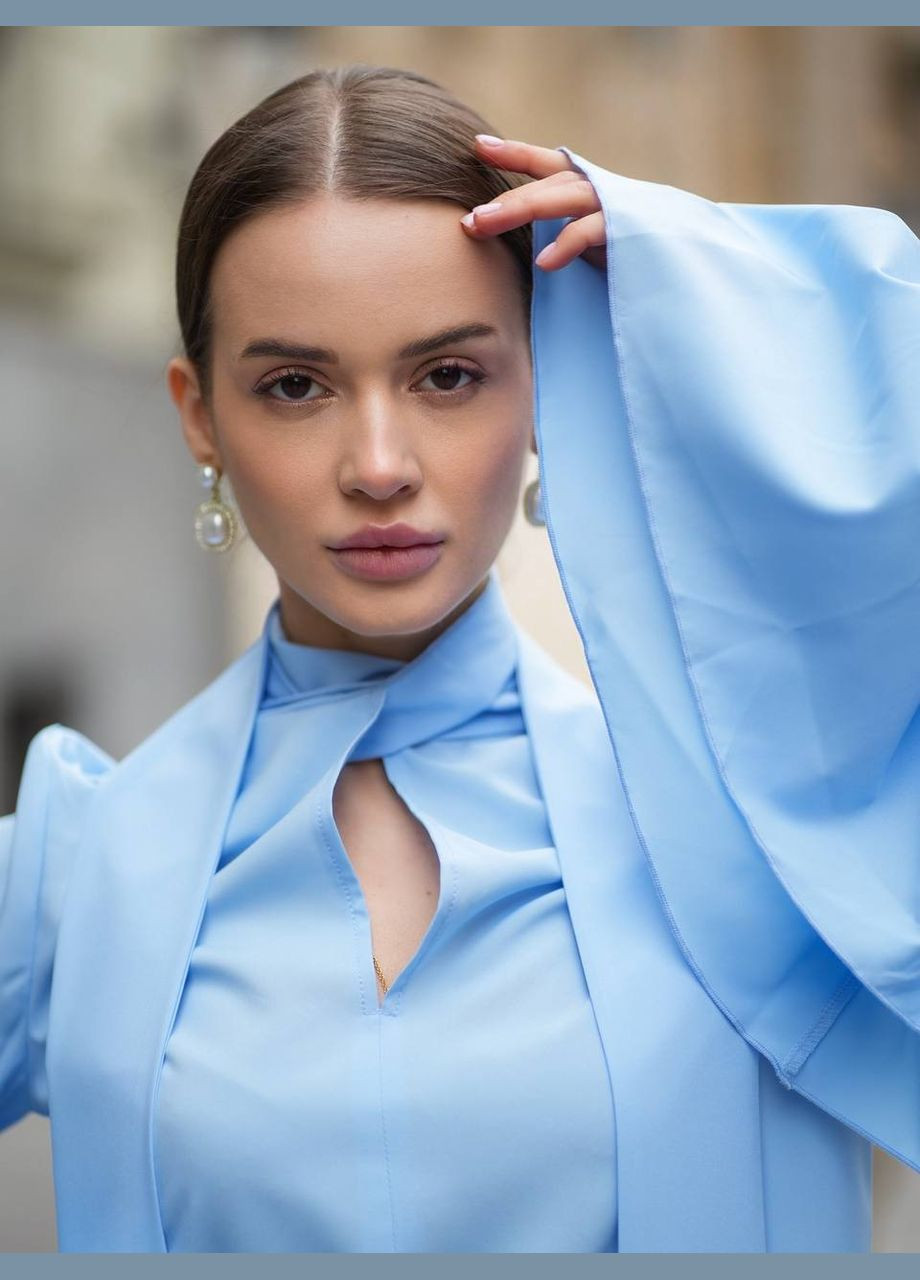 Голубая блуза в стиле бохо с воланами Україна