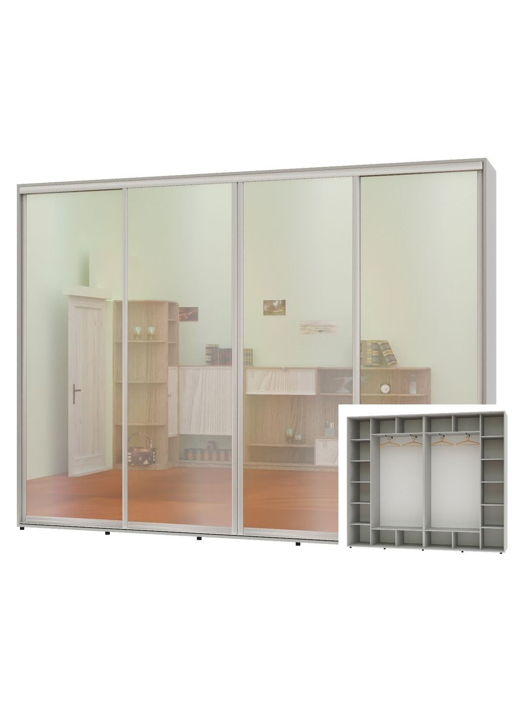 Шафа-купе чотиридверна 300*45*220 Сірий 4 двері Дзеркало Алекса (360437031)