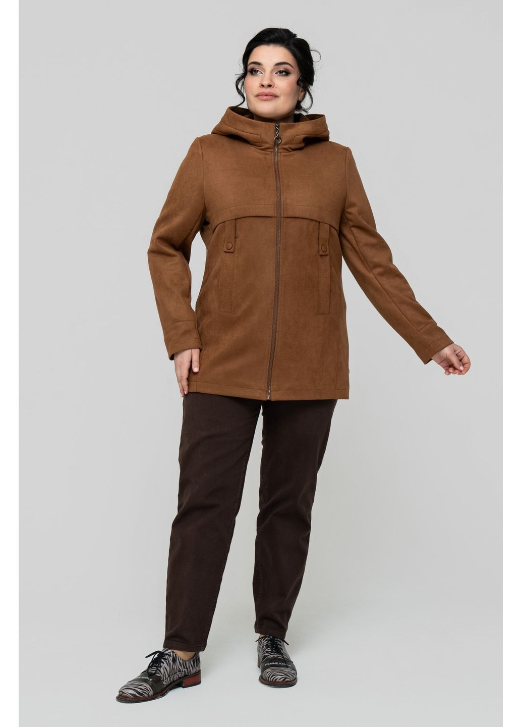 Світло-коричнева демісезонна куртка жіноча з замші на трикотажі без утеплювача all posa (ap102329p) A'll Posa