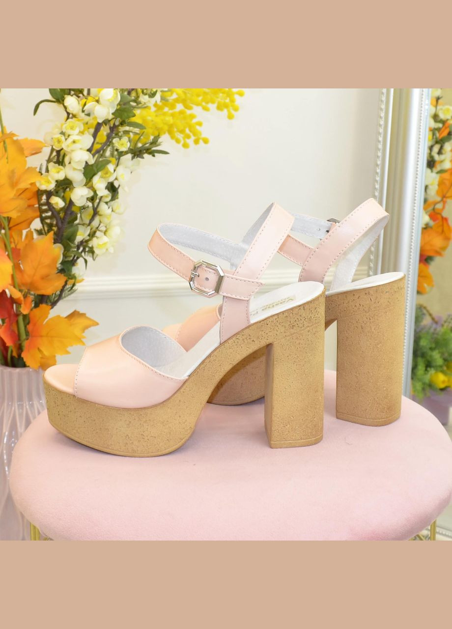 Пудровые босоножки женские кожаные на высоком каблуке. 37 размер Vasha para с ремешком