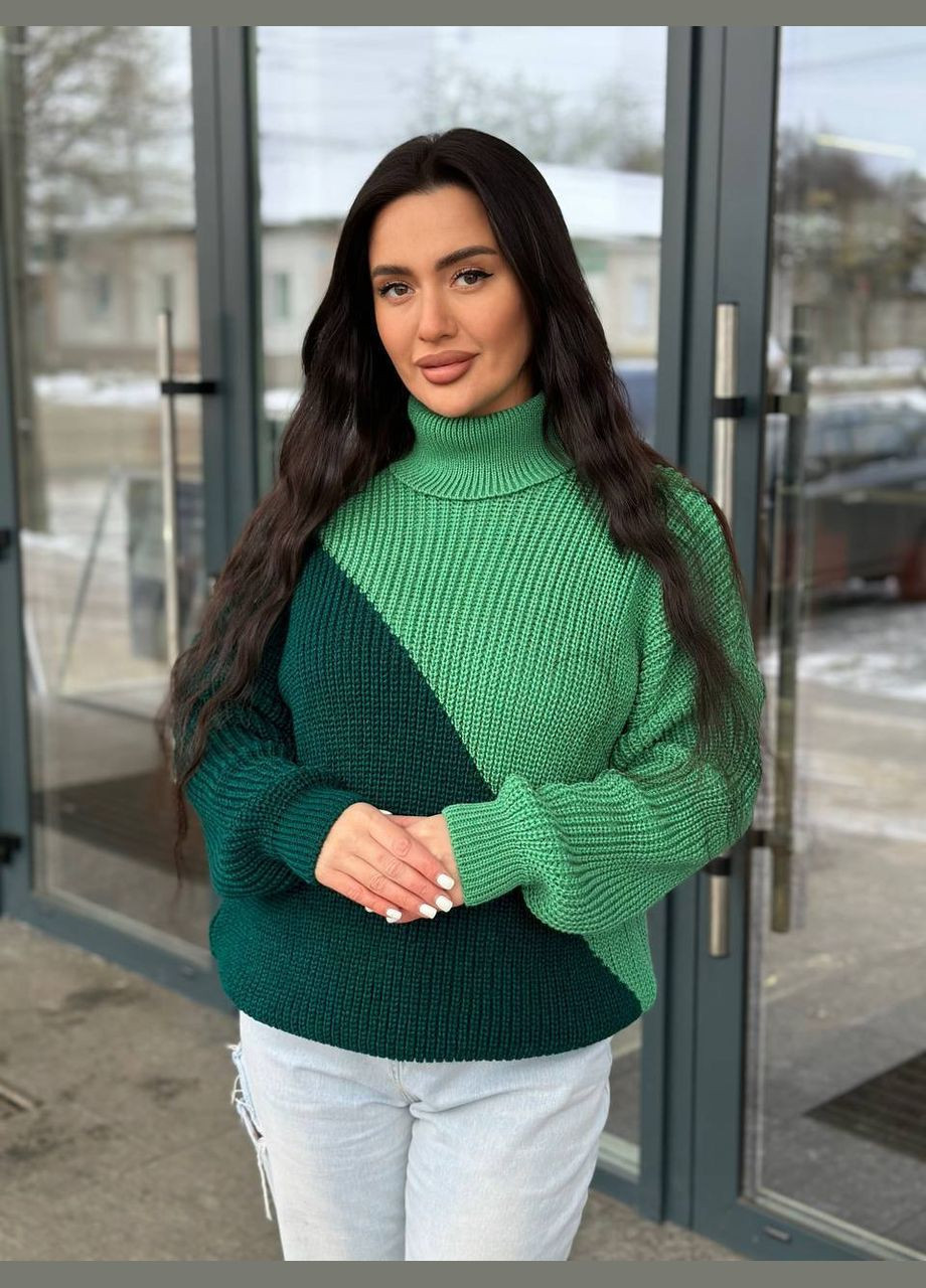 Зеленый демисезонный женский свитер с горловиной Fashion