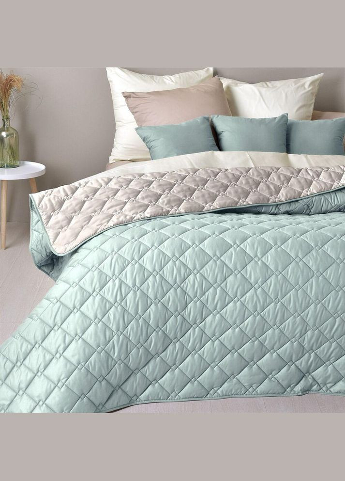 Покрывало 180х210 см стеганая двухсторонняя качественная стежка микрофибра на кровать, диван мята серая IDEIA (334726985)