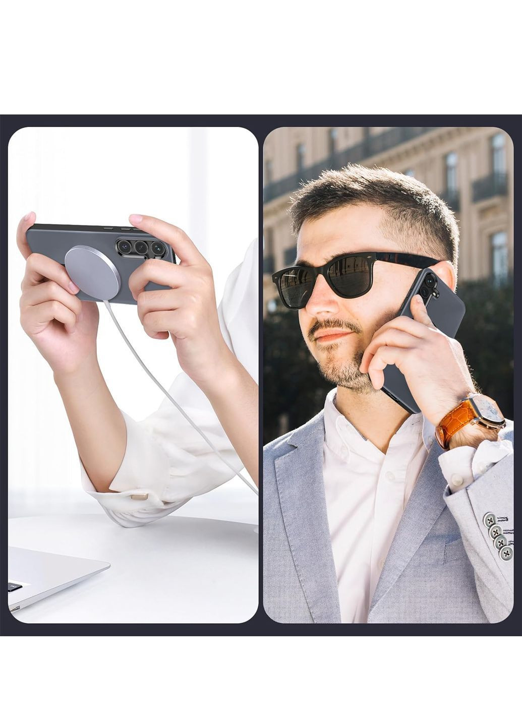 Чехол MagSafe полупрозрачный для Samsung Galaxy S24 + закаленное стекло черный MATEPROX Amazon (361966335)