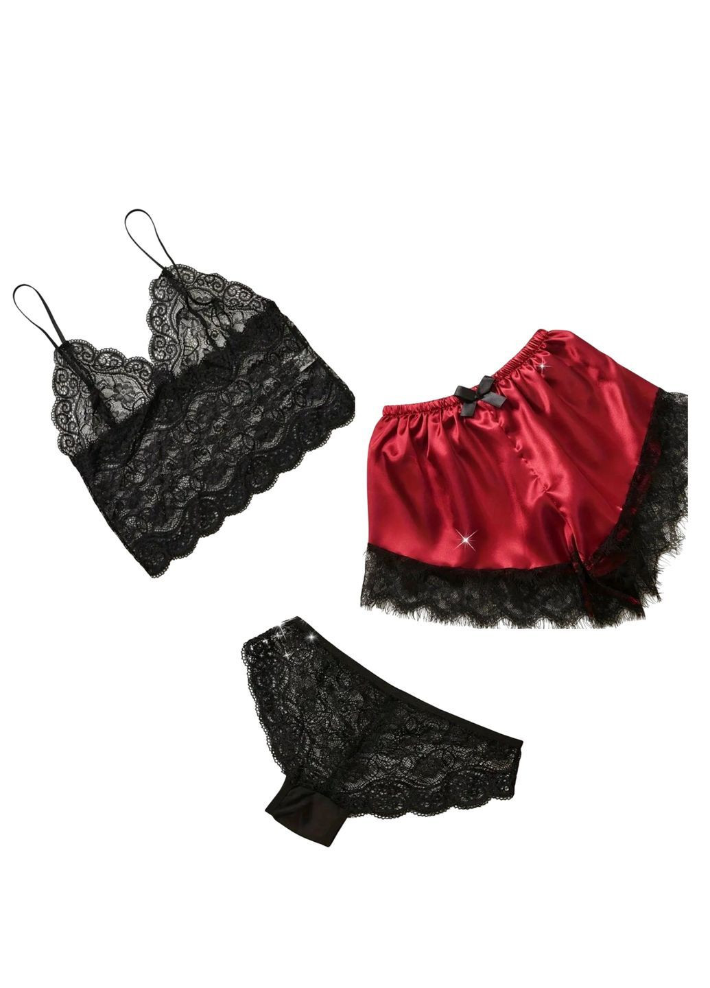 Женский комплект кружевной топ, трусики и шорты с высокой талией No Brand (369143665)