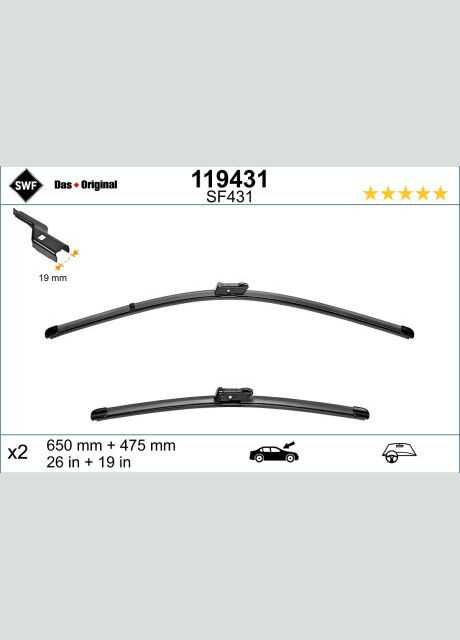 Щетка стеклоочистителя К-Т БЕСКАРКАСНЫЙ VISIOFLEX (650+475 ) СО СПОЙЛЕРОМ / ЛЕВЫЙ РУЛЬ 119431 SWF (366175957)