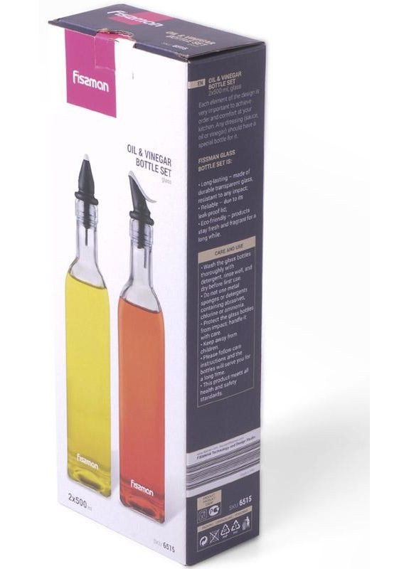 Набор 2 стеклянных бутылок Grey для масла и уксуса 2х500мл, крышка с дозатором Fissman (372171262)