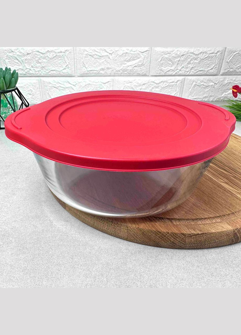 Стеклянная кастрюля с силиконовой крышкой из жаропрочного стекла 2.1л Red Cover Borcam (303213050)