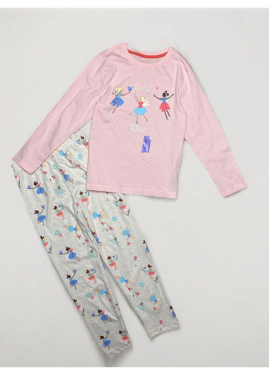 Рожева піжама бавовняна комплект кофта + штани дитяча на дівчинку принт фея,, рожева, бежева Primark