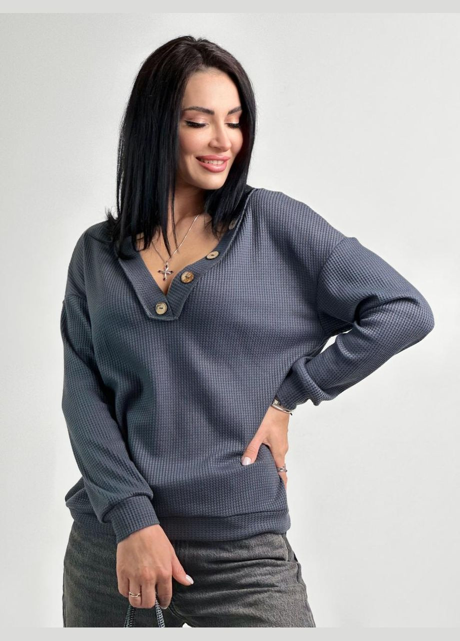 Графитовый демисезонный женский пуловер с пуговицами Fashion Girl