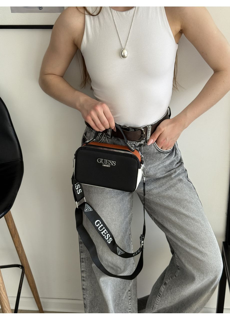 Сумка женская черно-красный кросс-боди на широком ремне No Brand (369934930)