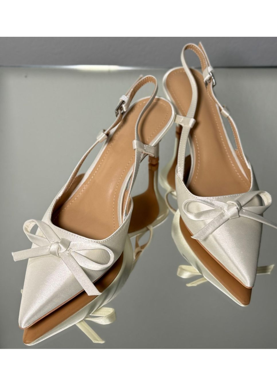 No Brand Жіночі туфлі слінгбек весільні для нареченої з бантиком 6,5 см білий з текстиль, — (351394518)