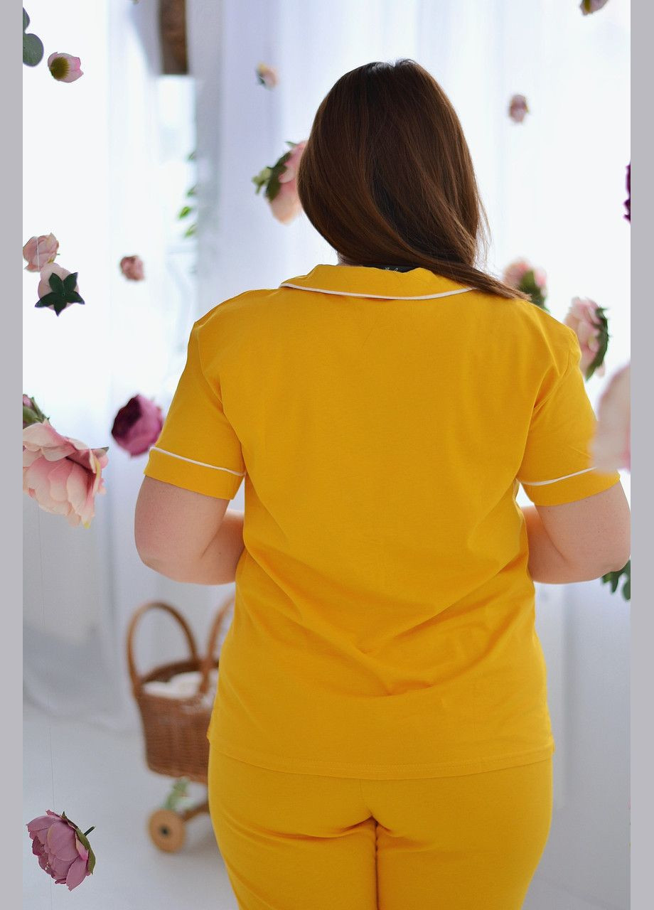 Желтая всесезон батал женская пижама брюки, короткий рукав (большие размеры) жовта, сердечко футболка + брюки Sexen