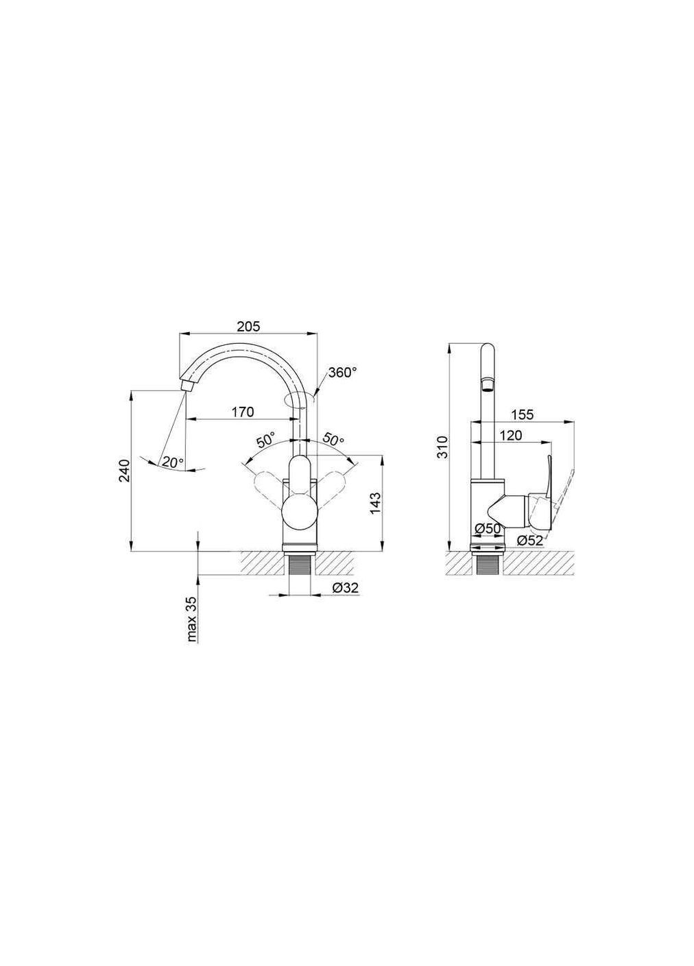 Смеситель на мойку 40W 007 (k40) BRIN40W007 Brinex (365736257)