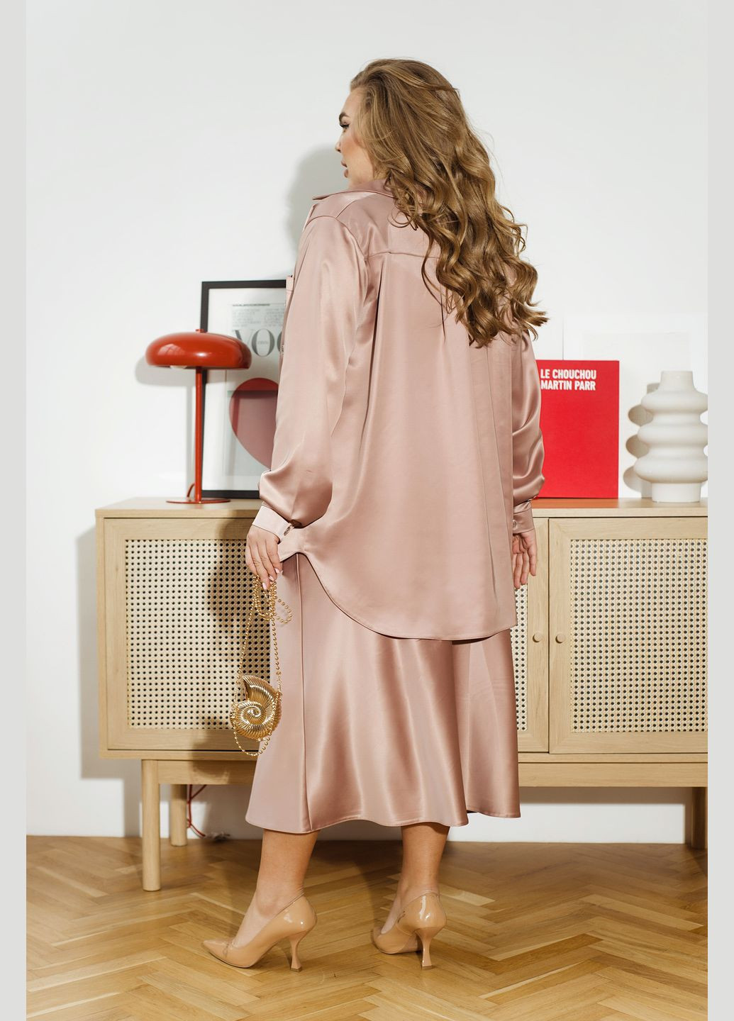 Бежевая вечерний рубашка однотонная Minova с длинным рукавом