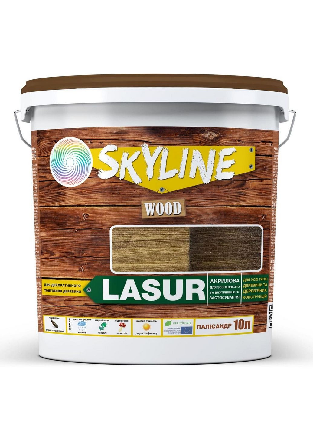 Лазурь декоративно-защитная для обработки дерева LASUR Wood Палисандр 10л SkyLine (283327200)