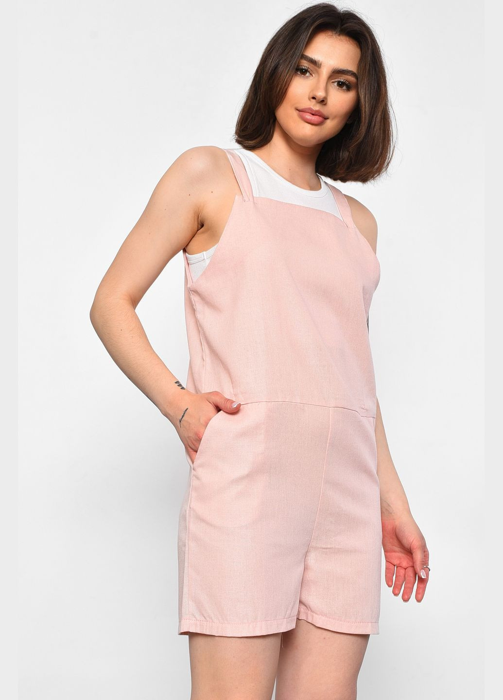 Комбинезон женский розового цвета Let's Shop комбинезон-шорты однотонный розовый пляжный лен