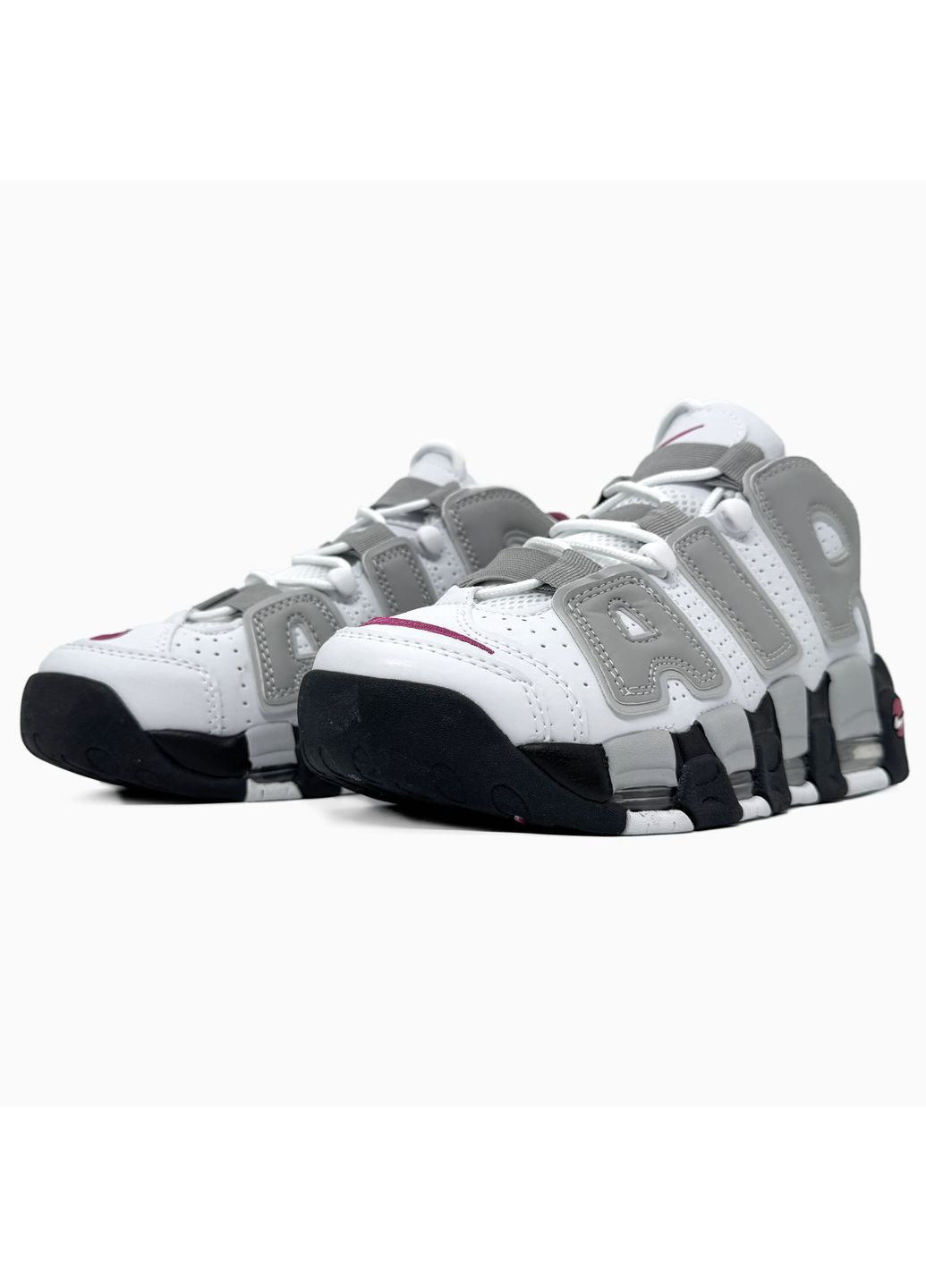Белые демисезонные кроссовки мужские nike air more uptempo 96 white / gray найк аир мор аптемпо No Brand