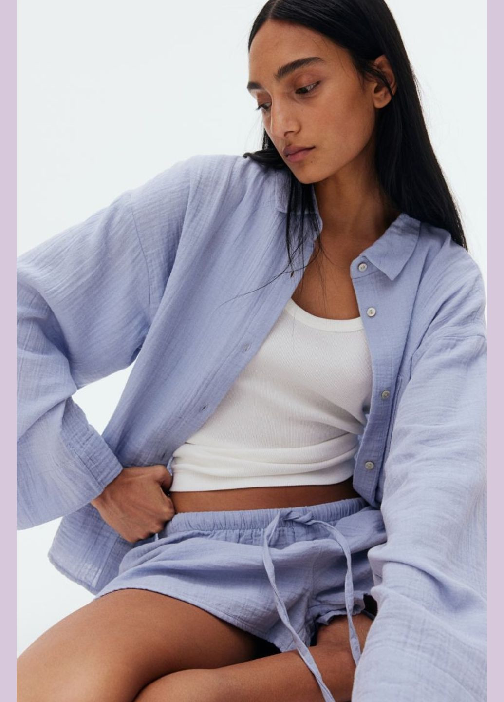 Голубая всесезон муслиновый комплект H&M сорочка/шорти