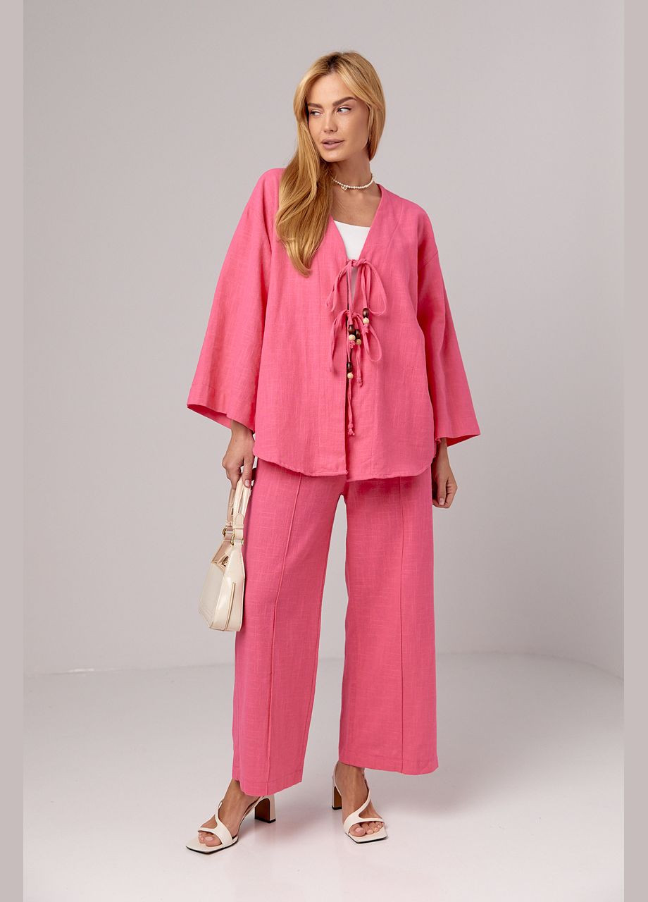 Льняной костюм с прямыми штанами и рубашкой на завязках Lurex (296471264)