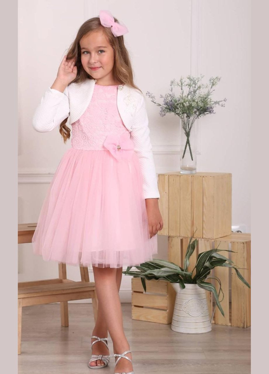 Розовое платье праздничное для девочки розовое с болеро No Brand (359472858)