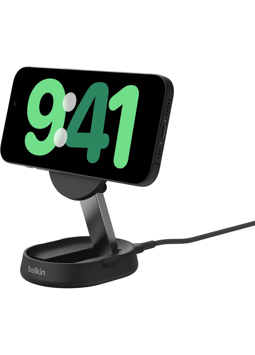 Зарядний пристрій бездротовий 15Вт Magnetic Stand Qi2, адаптер 20Вт USB-C, чорний Belkin (315434673)