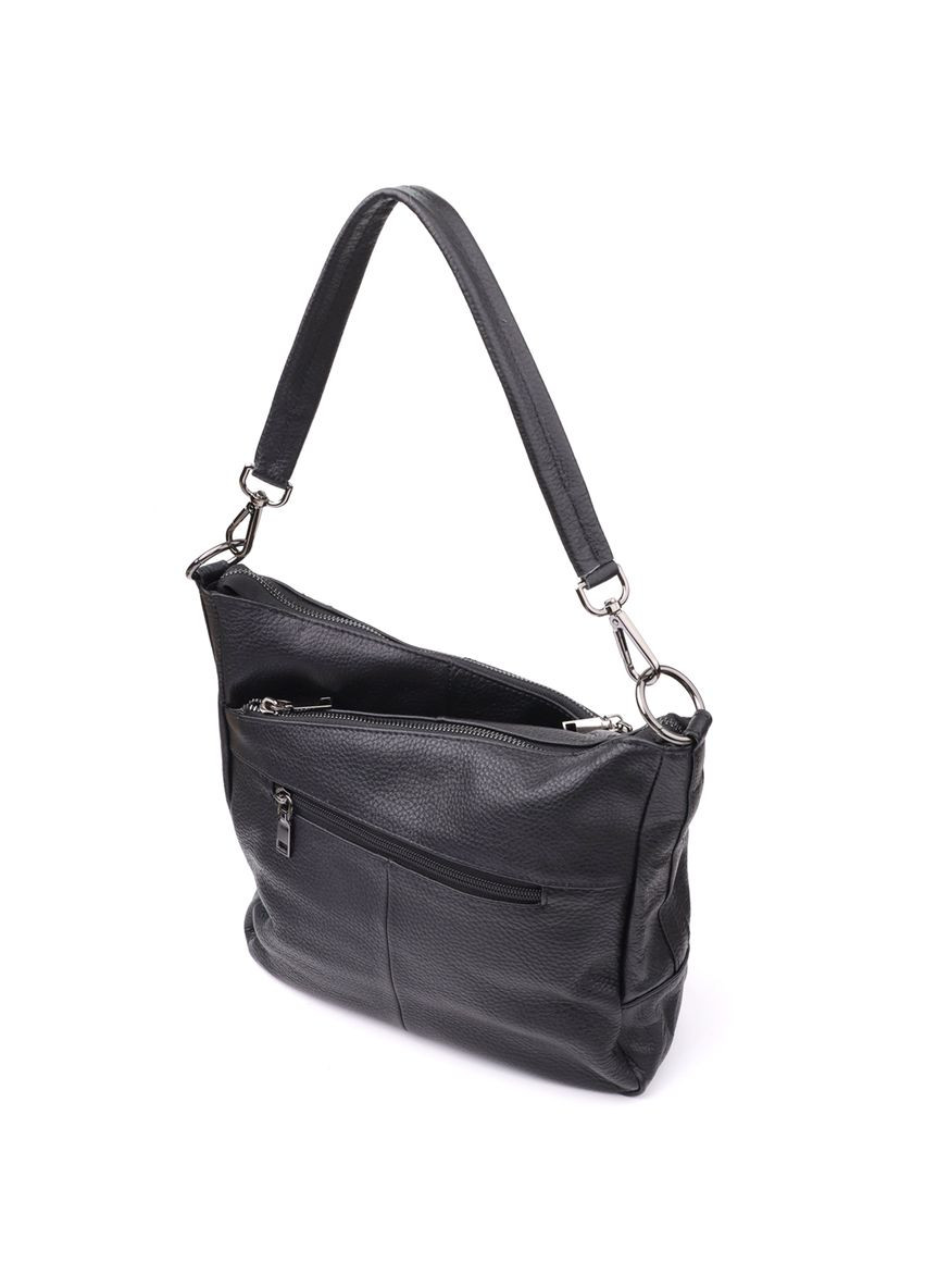 Практична шкіряна сумка з двома ремінцями та трьома відділеннями чорна Vintage (352167703)