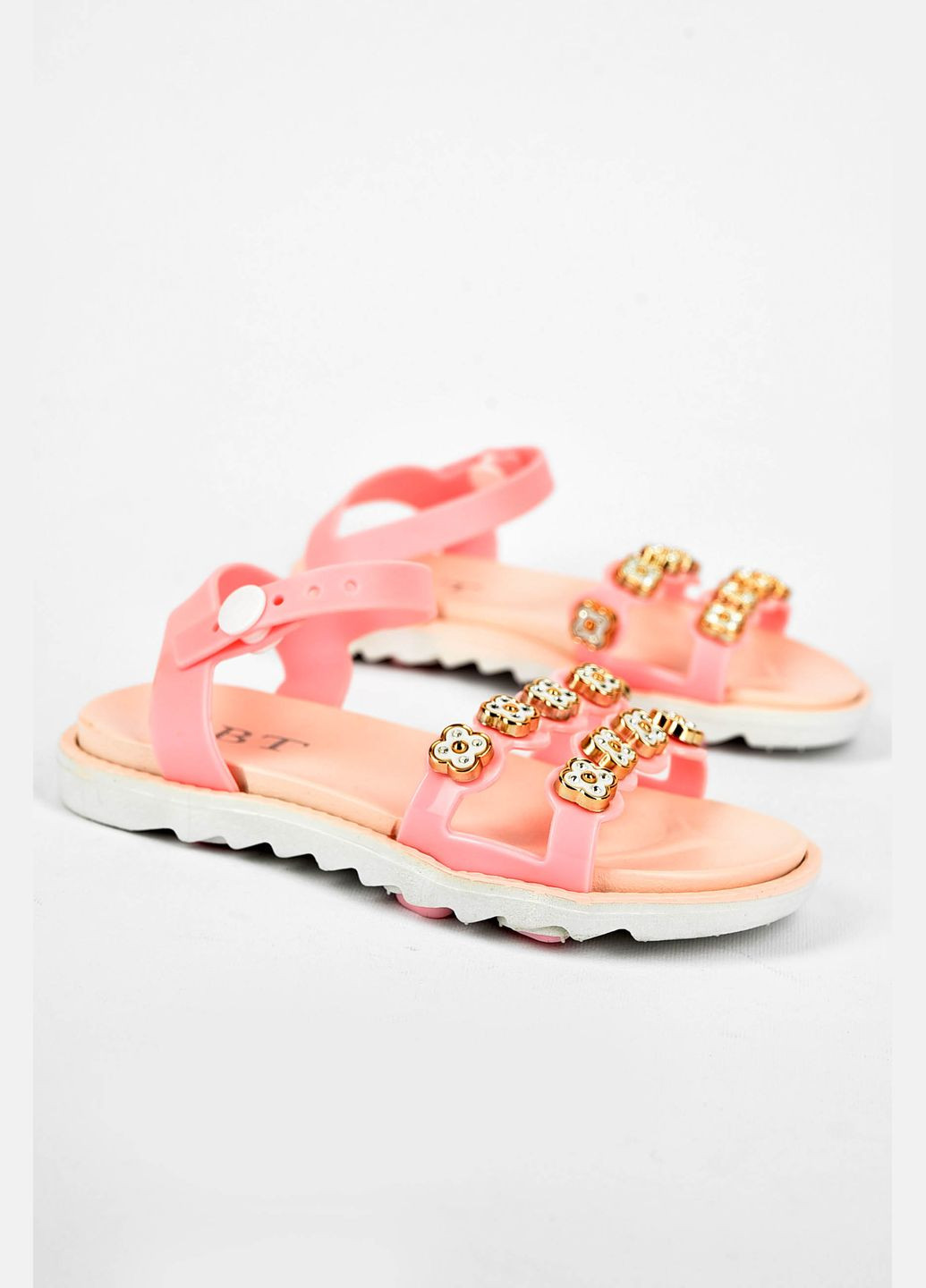 Розовые босоножки детские для девочки светло-розового цвета Let's Shop с бантом