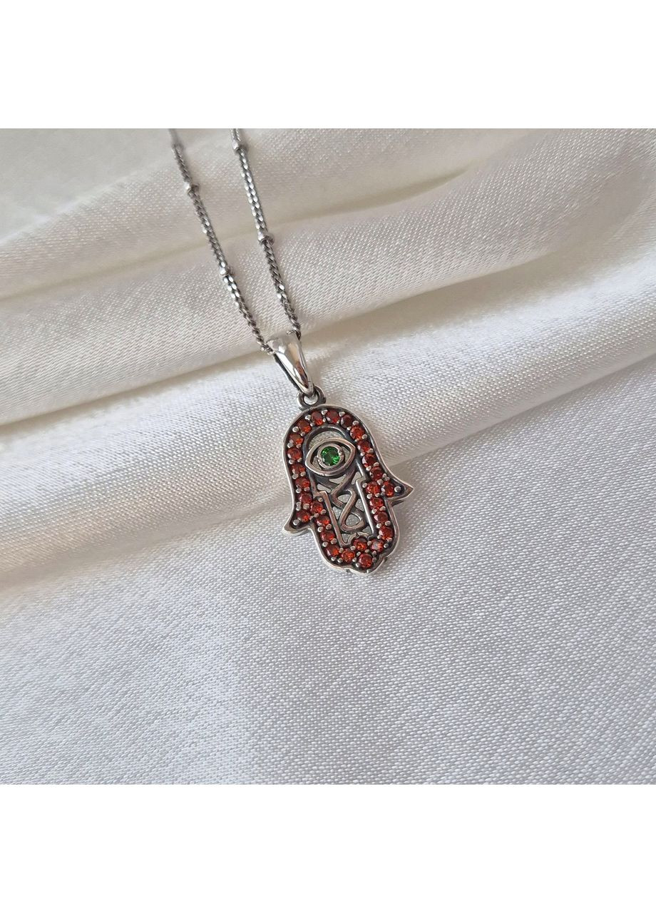 Серебряная кулон подвеска Оберег Талисман Ладонь Фатимы в камнях серебро 925 пробы Черненное 3646п 1.933г Nobrand (369974957)