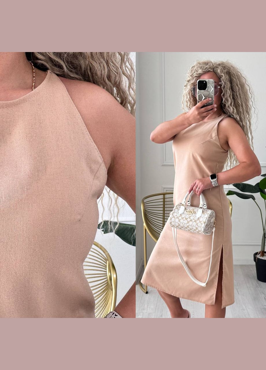 Темно-бежевое повседневный, кэжуал женское платье Style Point однотонное