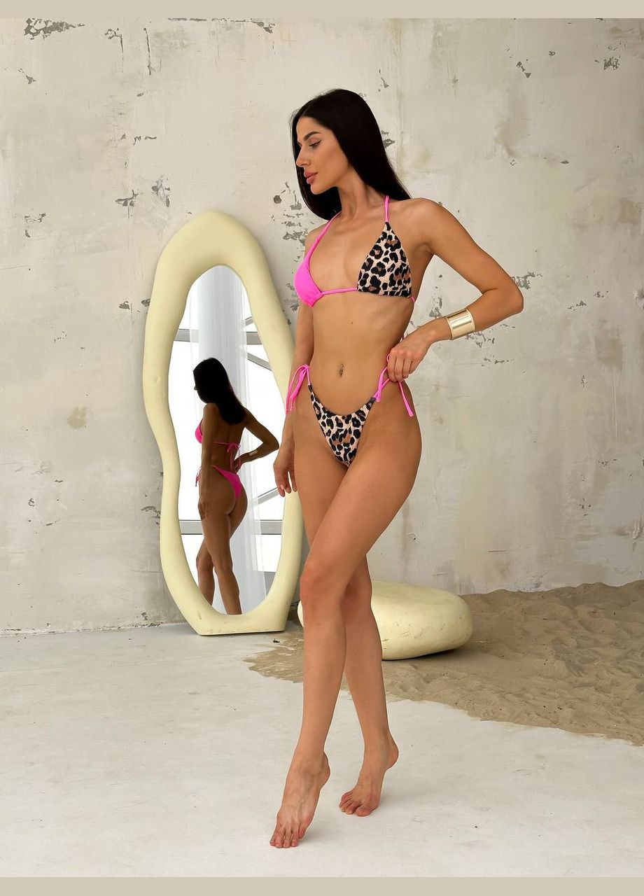 Рожевий літній жіночий роздільний купальник бікіні з леопардовим принтом trendy чорний No Brand