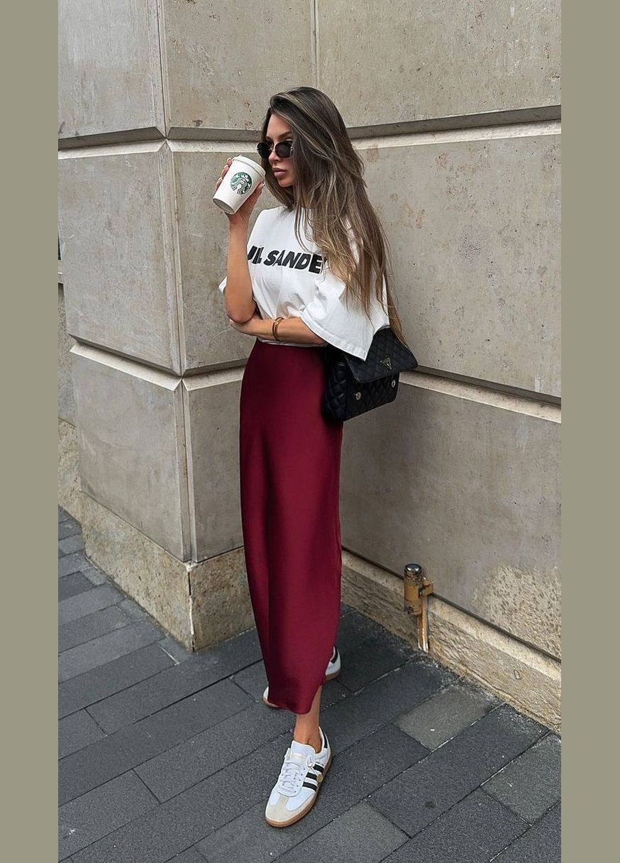 Бордовая повседневная однотонная женская юбка макси. Avanti