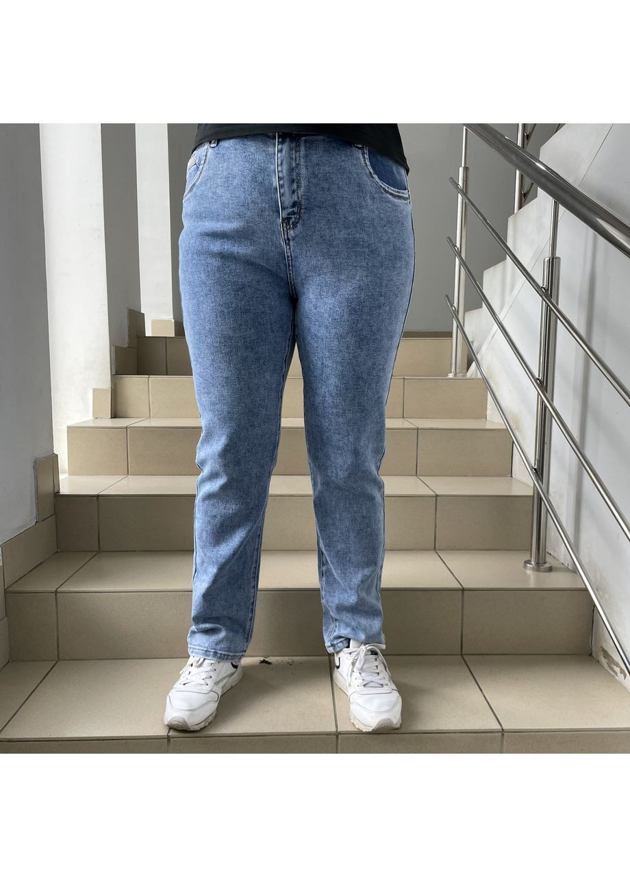 Джинси жіночі прямі на резинці стрейч великий розмір зручні блакитні No Brand - (363054017)