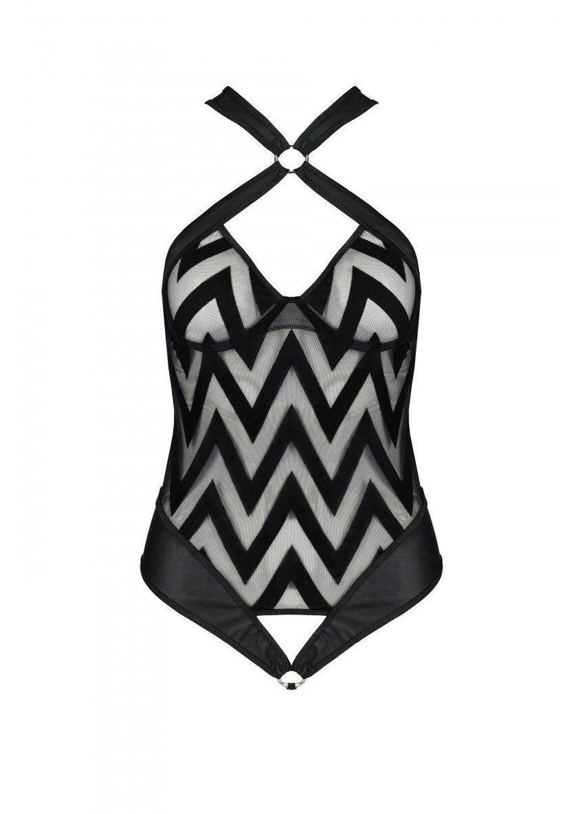 Сетчатый боди с халтером и ритмичным рисунком Hima Body black S/M - Passion (303885827)