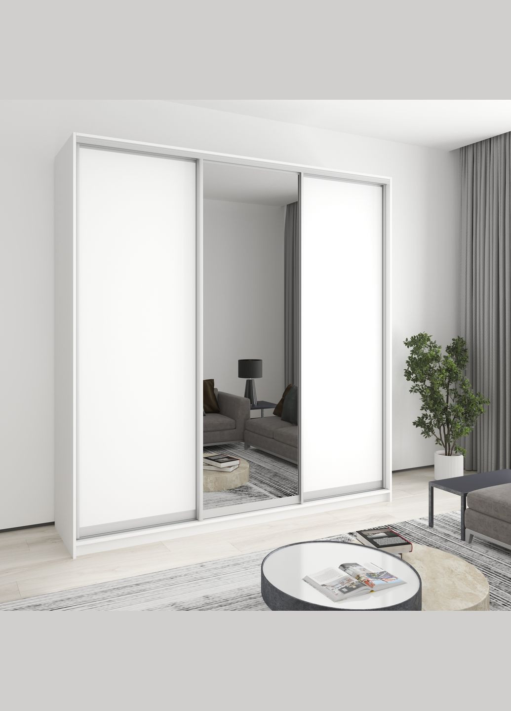 Шафа-купе тридверна Комбо AL 2ДСП/Дзеркало 230x45x240 см Аляска білий (MBS-2099) MebelStar (362373450)