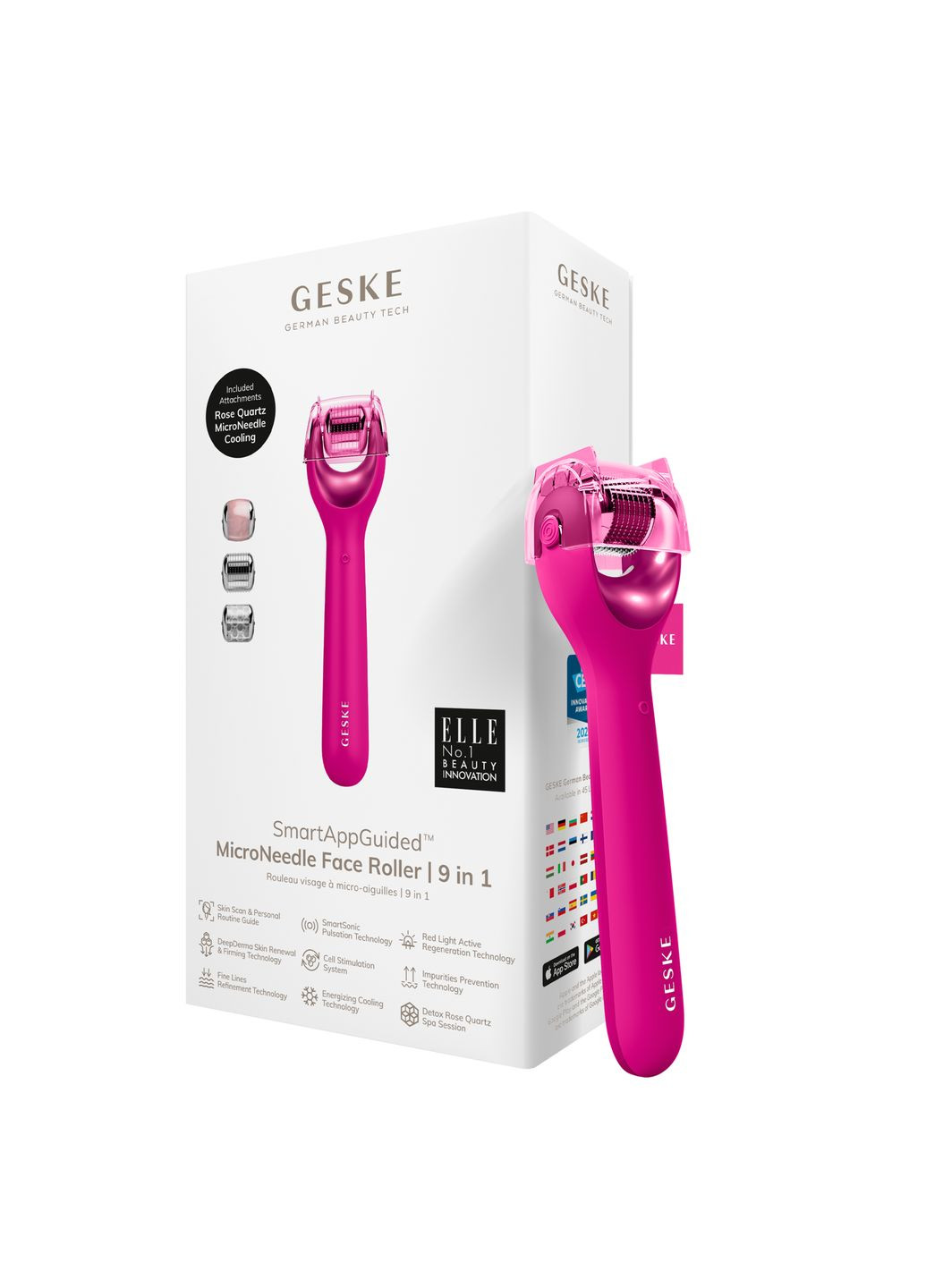 Електронний ролер для обличчя з мікроголками MicroNeedle Face Roller 9в1 magenta GESKE (341526202)