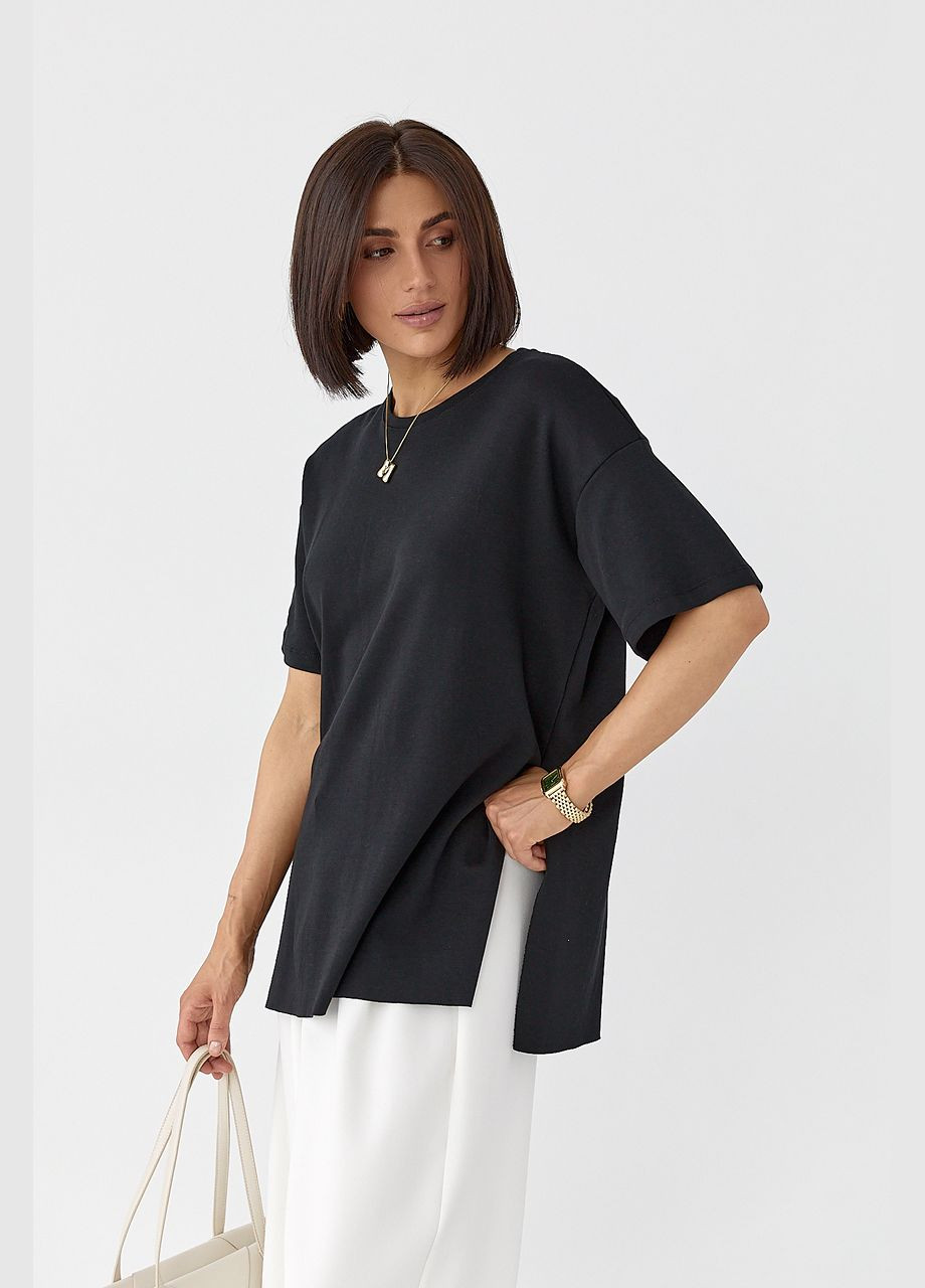 Однотонная футболка с разрезами Lurex - (329626618)