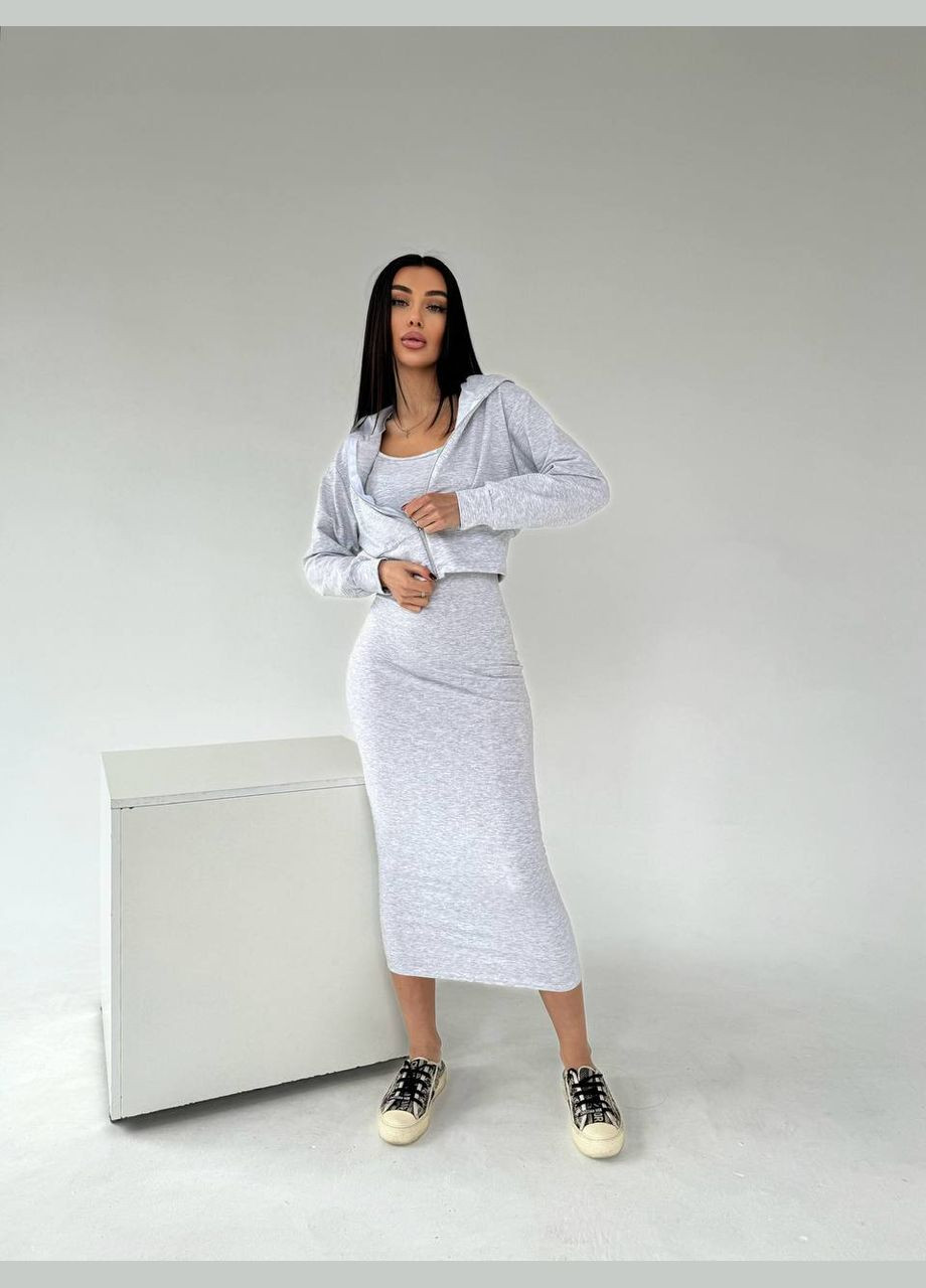 Жіночий комплект кофта+сукня сiрого кольору 30897 No Brand (323642465)